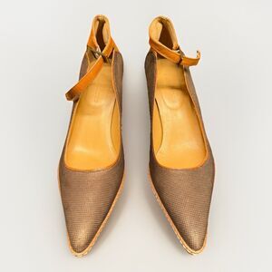 Sundance 2.5” Heels brown shiny women’s size 6 ankle strap pointed toe leather